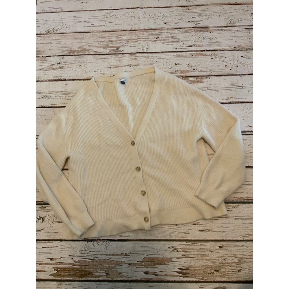 American Eagle Womens Ribbed Knit Button Front Cardigan Sweater Cream XS Grandma